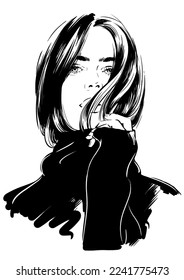 young woman in black turtleneck