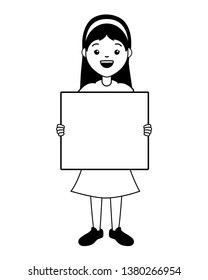 young woman with blank board