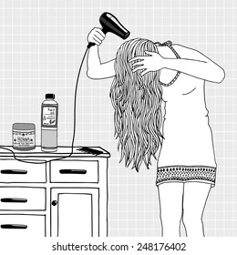 Young Woman Blow Drying Her Hair