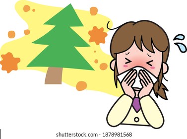 Young woman blowing her nose with hay fever (snot does not stop)