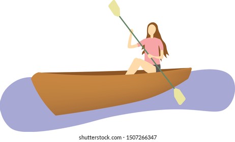 Young woman boating on the river. Flat design vector illustration for loading page, website, poster, book cover, mobile app, and games.