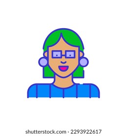 Mujer joven. Estilo de dibujos animados de color negrita icono simplista minimalista para marketing y marca