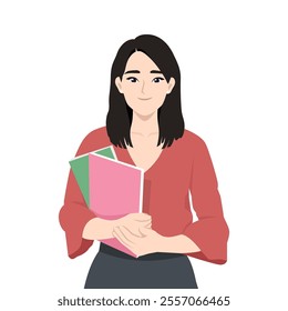 Young woman with a book. Teacher day, Literacy day concept. Flat vector Character Illustration