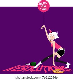 Young woman breaking new year resolution on the new year's eve, EPS 8 vector illustration