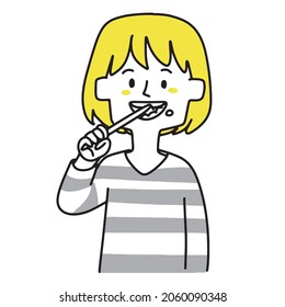 Young woman brushing her teeth