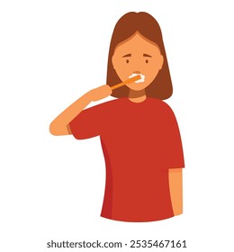 Young woman is brushing her teeth with a toothbrush and toothpaste, promoting good oral hygiene practices