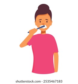 Mujer joven se cepilla los dientes con pasta de dientes en esta ilustración sobre higiene dental