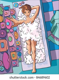 Young woman in bubble bath