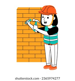 young woman builder vector illustration