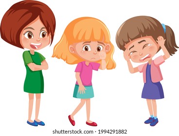 A young woman bullying two little girls cartoon character illustration