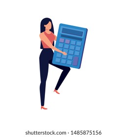 young woman with calculator math character