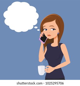 A young woman is calling by phone to customer service.
