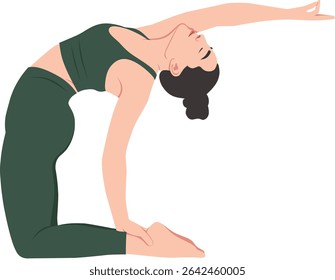 Uma jovem mulher em camelo pose ioga e exercícios de flexibilidade