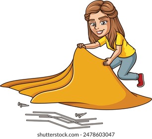 Young woman camping vector illustration