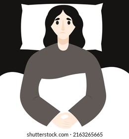 A young woman cannot fall asleep because of anxiety, bad thoughts and anxiety. Early rise. Sleep problems. Insomnia