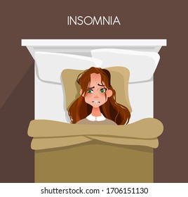 A young woman can't fall asleep. Insomnia.