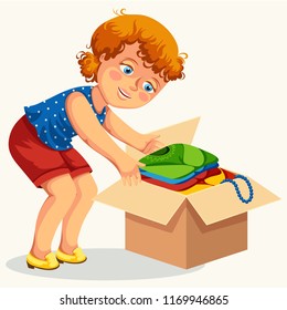 Young Woman Cardboard Box With Things Poster