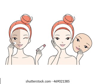 Young Woman Care Face, Bad To Good Color Face Skin, Facial, Treatment, Beauty, Cosmetic, Makeup, Healthy, Lifestyle