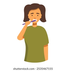 Young woman is carefully brushing her teeth, emphasizing the importance of daily oral hygiene