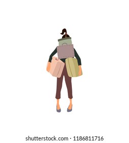 a young woman carries a lot of bags in her hands. stylish woman after shopping. a girl whose face can not be seen. the feminist cares for herself