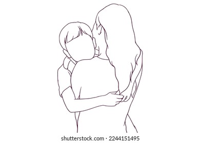 young woman carrying her son hand drawn style vector illustration