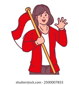 A young woman carrying the Indonesian flag