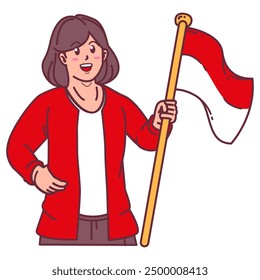 A young woman carrying the Indonesian flag