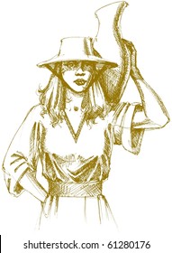 Young woman carrying a jug on her shoulder