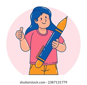 Young woman carrying a pen