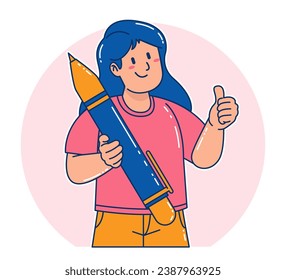 Young woman carrying a pen