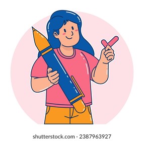 Young woman carrying a pen
