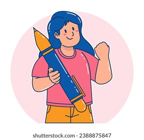 Young woman carrying a pen