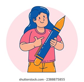 Young woman carrying a pen