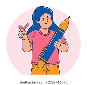 Young woman carrying a pen