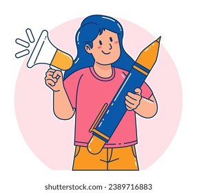 Young woman carrying a pen