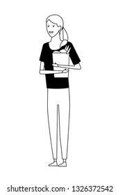 young woman cartoon in black and white