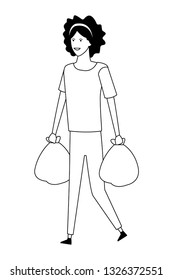 young woman cartoon in black and white