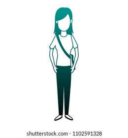 Young woman cartoon in blue lines