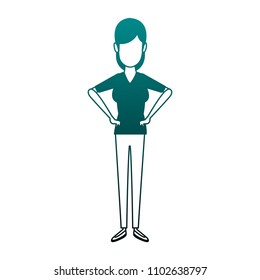 Young woman cartoon blue lines
