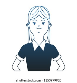 Young woman cartoon blue lines