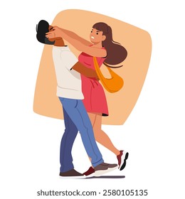 Young woman cartoon character feeling strength putting pressure on robber bandit eyes defending herself on street vector illustration. Simple self-defense and protective techniques for female