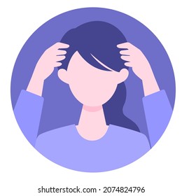 Young Woman Cartoon Character. People Face Profiles Avatars And Icons. Close Up Image Of Confused Woman. Vector Flat Illustration.