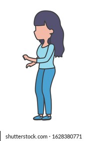 young woman cartoon character side view on white background vector illustration