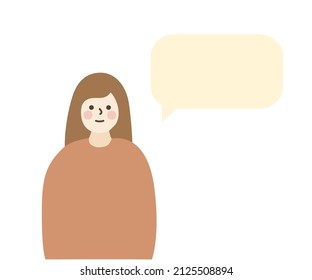 Young woman cartoon character Smiling with speech bubble. Hand Drawn flat Vector Illustration.