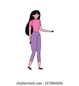 young woman cartoon character standing white background vector illustration