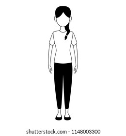 Young woman cartoon faceless in black and white