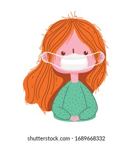 young woman cartoon with medical mask. COVID 19, coronavirus pandemic vector illustration