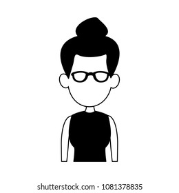 Young woman cartoon on black and white colors