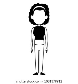 Young woman cartoon on black and white colors