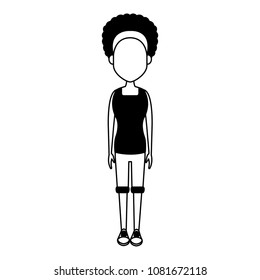 Young woman cartoon on black and white